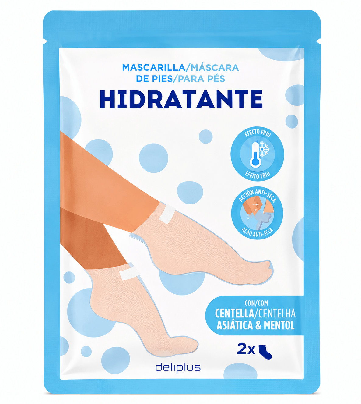 Mitrinoša pēdu maska-zeķītes HIDRATANTE ar centellu un mentolu Deliplus, 2 gab. 1 Mitrinoša pēdu maska-zeķītes HIDRATANTE ar centellu un mentolu Deliplus, 2 gab.