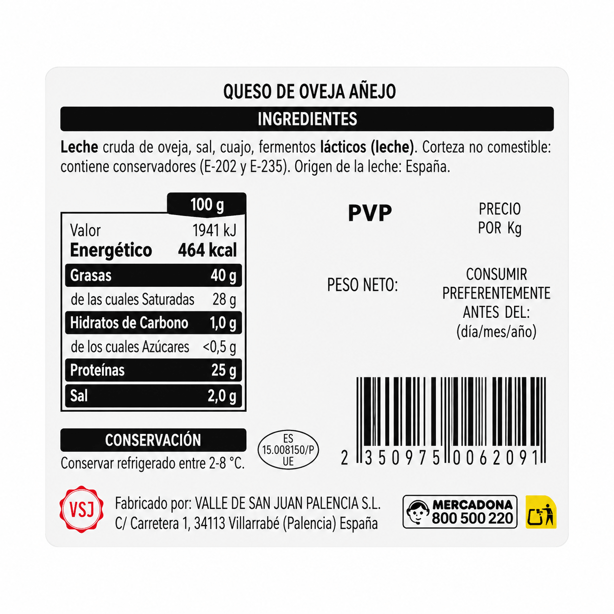 Queso Añejo Fuerte Hacendado, apm. 330 g 2 Queso Añejo Fuerte Hacendado, apm. 330 g - Image 2
