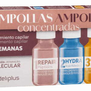 Deliplus kontsentreeritud juukseampullid molekulaarseks taastamiseks peptiidide, hüaluroonhappe ja glükoolhappega