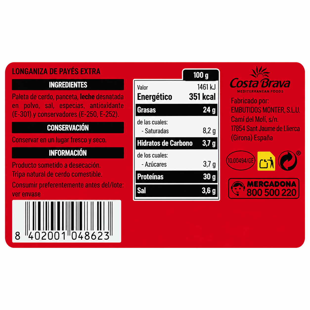 Hacendado Longaniza de Payés Extra kuivatatud toorsuitsuvorst 2 Hacendado Longaniza de Payés Extra kuivatatud toorsuitsuvorst - Image 2