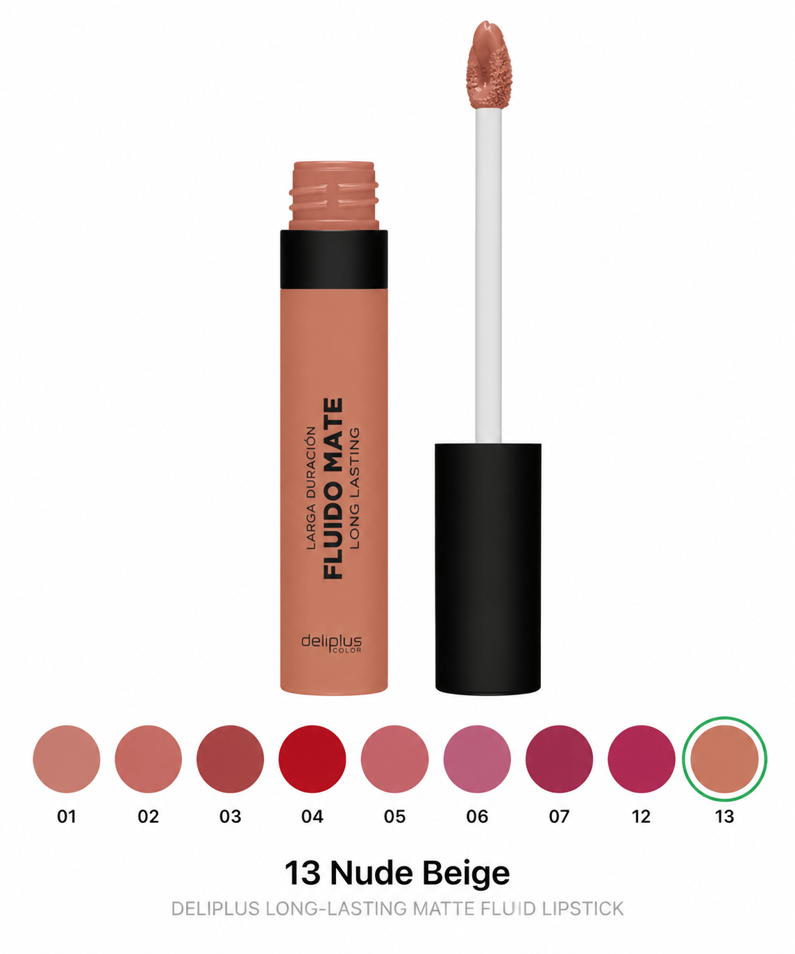 Deliplusi vedel matt huulepulk Fluid Mate, toon 13 Nude Beige, 5,5 ml 1 Deliplusi vedel matt huulepulk Fluid Mate, toon 13 Nude Beige, 5,5 ml