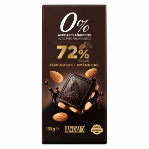 Hacendado tume šokolaad 72% kakaoga ja mandlitega ilma lisatud suhkruta, 150 g